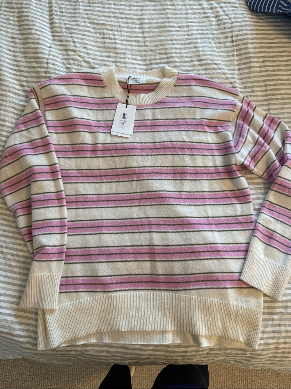 Aritzia Striped Crewneck Sweater in Pink and Cream- cashmere (NWT)